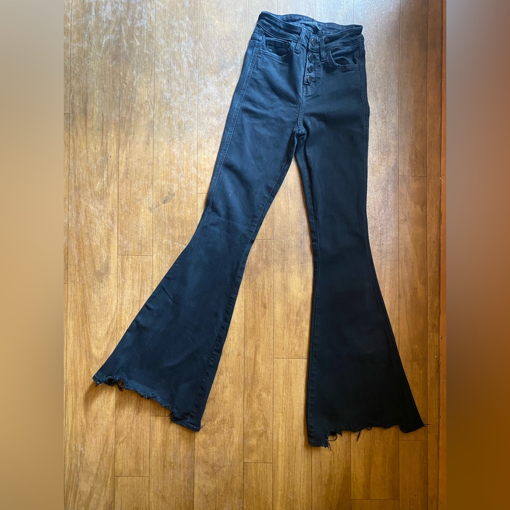 Flying Monkey distressed black high rise super flare jeans 23